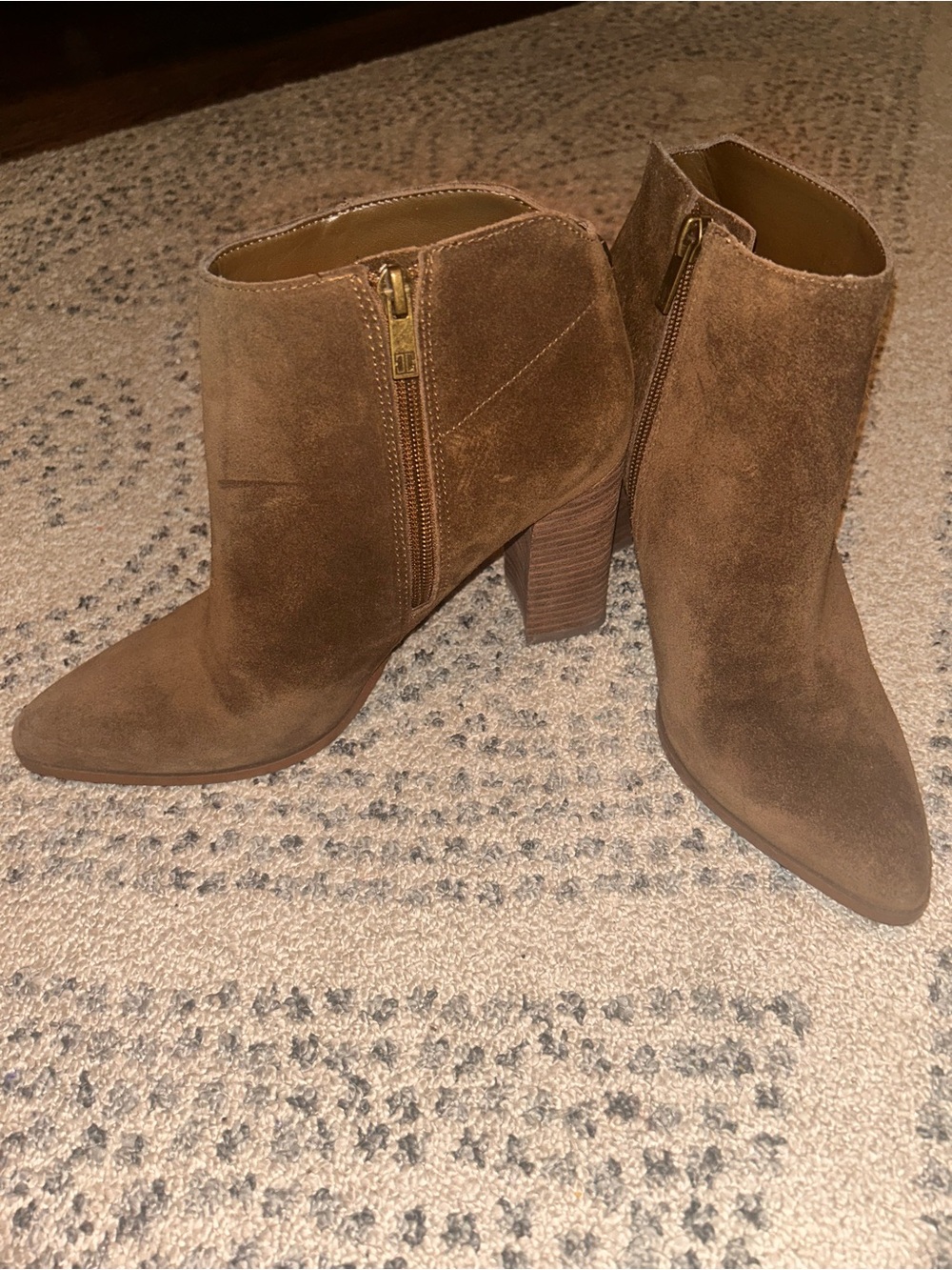 Ivanka Trump Brown Suede Pointed-Toe Ankle Booties with Block Heel